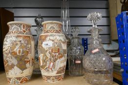 Pair of Japanese vases, decanters etc