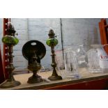 Selection of lamps and oil lamps including brass and glass oil lamps, etc
