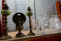 Selection of lamps and oil lamps including brass and glass oil lamps, etc