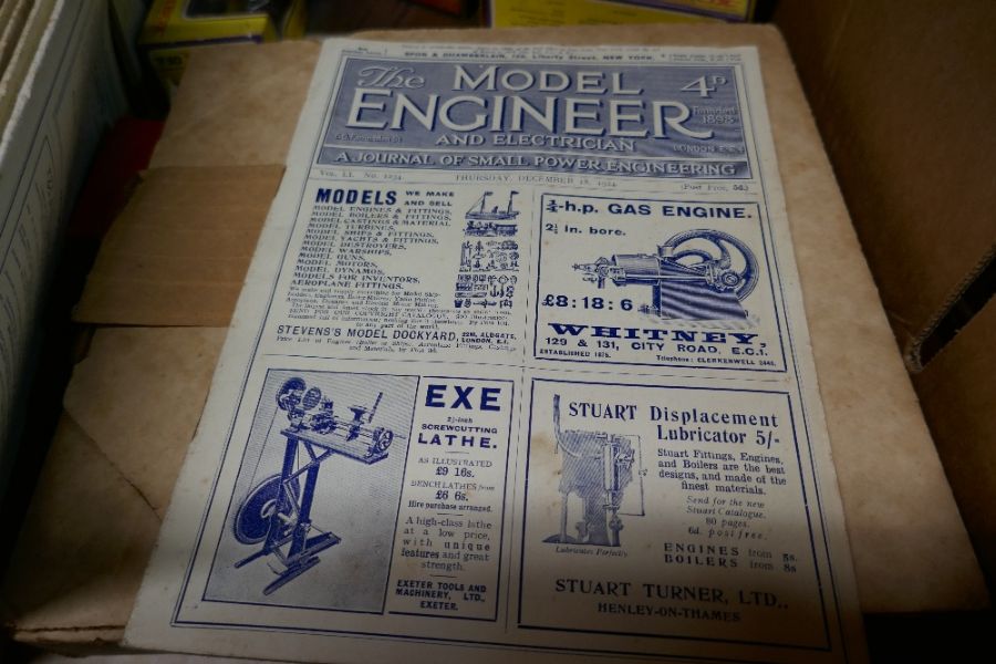 A box of vintage collectables including Hornby train set 1920s and 30s, Model Engineer magazines, et - Image 8 of 8