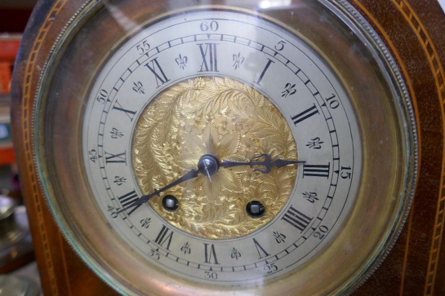 An inlaid bracket clock with brass side panels on brass ball feet with engraved dial AF - Image 2 of 4