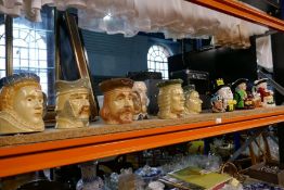 Shelf containing collection Toby jugs to include Doulton, Kingston pottery etc