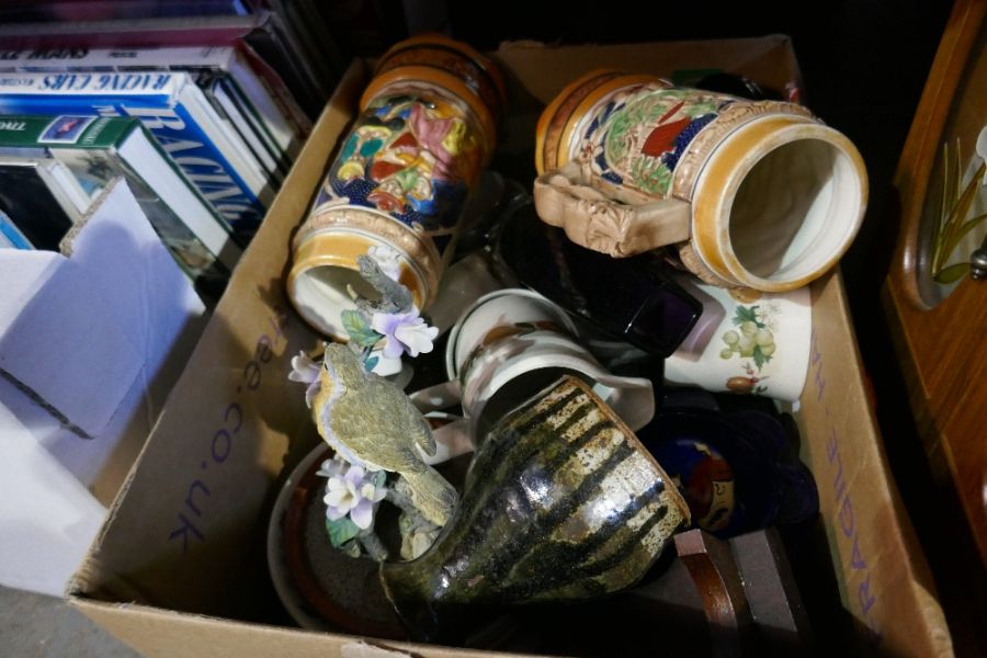 Two boxes of mixed items including treen figures including china pottery, etc - Image 2 of 10