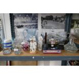 Selection of glass and china etc including Caithness paperweight decanters, continental figurines vi