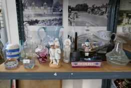 Selection of glass and china etc including Caithness paperweight decanters, continental figurines vi