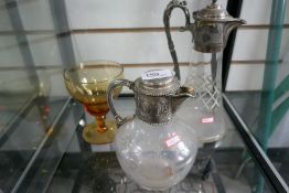 A silver mounted jug AF, a Claret jug and a goblet