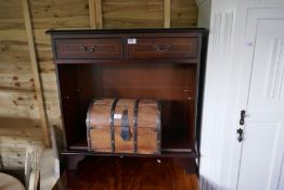 Sundry furniture to include mahogany two door cupboard, bookcase, coffee table, tea trolley, iron bo