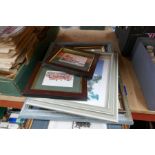 A small collection of framed and glazed prints including framed locomotive print