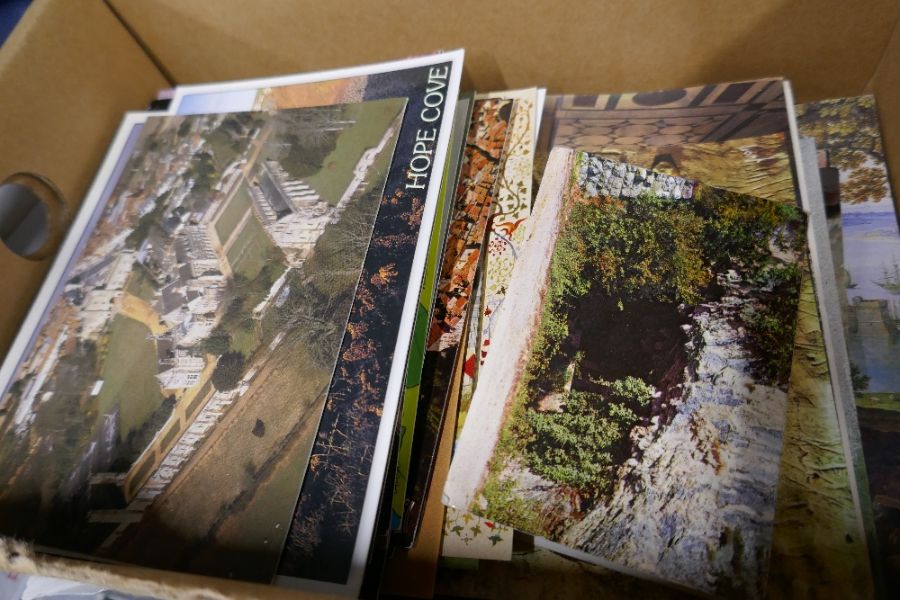 Two boxes of various vintage postcards and a box of loose stamps - Image 2 of 4