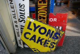 Selection of vintage signs including Lyons Cakes etc