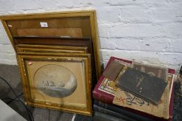 Three Victorian pictures drawn with Alum Bay sand, one of Carisbrooke Castle by T.Cox and one other