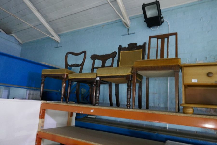 Four various chairs, Victorian and later and a tea trolley