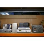 A selection of vintage audio equipment including Sharp 3000 Cassette player, vintage speakers, etc