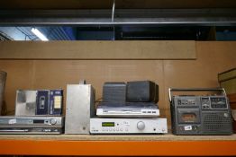 A selection of vintage audio equipment including Sharp 3000 Cassette player, vintage speakers, etc