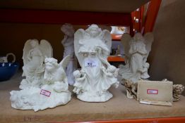 Quantity of Matt glazed cream figures of Angels, Cherubs etc