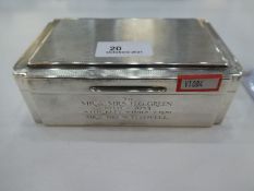 A superb silver cigarette box with engine turned lid with raised top and jagged edge corners. Nice d