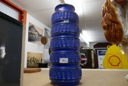 Blue glazed West German tall vase