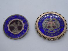 9ct yellow gold mounted 2 1/2 shilling piece with enamelled decoration and another