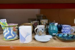 Collection of studio pottery to include unusual jugs etc