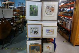 Two framed and glazed pencil signed Olga Knight watercolours depicting Shire horses, two framed wate