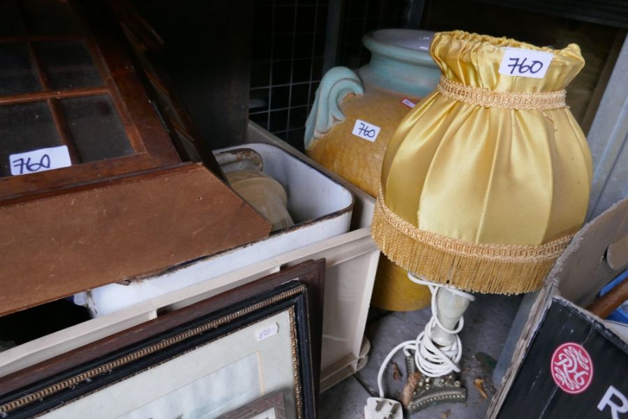 Two boxes of mixed metalware, sundry items, pictures, lamp, large urn etc - Image 2 of 4