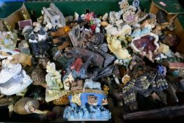 A box of Resin figures, mostly depicting animals and teddy bears