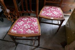 Pair of Edwardian side chairs and small hanging corner cupboard