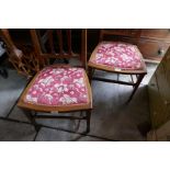 Pair of Edwardian side chairs and small hanging corner cupboard