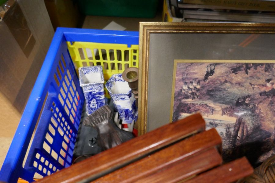 Crate of collectables to include African carvings, Chinese candlesticks, pictures etc - Image 2 of 2