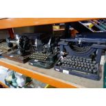 Two vintage typewriters, one a Remington, one called the Oliver, including vintage Singer sewing mac