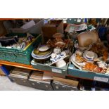 Three crates of mixed china including Royal Albert, Carnival glass, Aynsley, Poole, etc