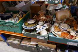 Three crates of mixed china including Royal Albert, Carnival glass, Aynsley, Poole, etc