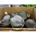 A box of Oriental cups, saucers and similar