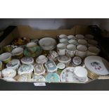 A box of fine china including Wedgwood, Crown Staffordshire, etc