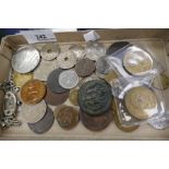 A small quantity of mixed coins, a 1990 U.S.A. proof set and an Art Deco ladies watch