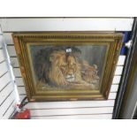 Dick Ward; an early 20th century watercolour of two lions, signed and dated '14, 61 x 45cms