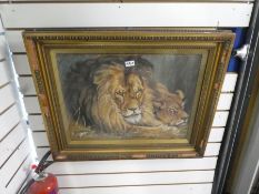 Dick Ward; an early 20th century watercolour of two lions, signed and dated '14, 61 x 45cms