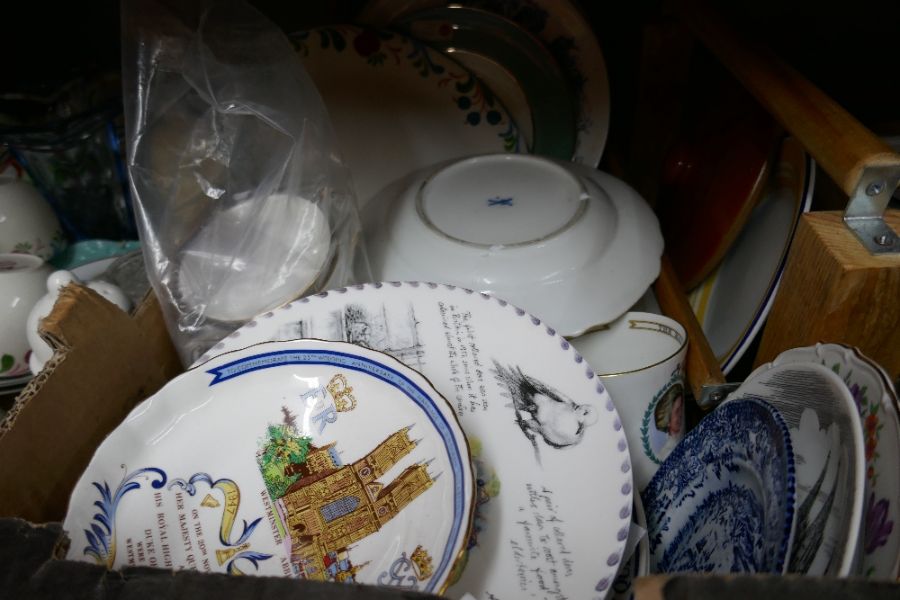 Two boxes mixed China and glass to include commemorative ware figurines, costume jewellery etc - Image 2 of 4