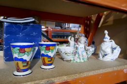 Selection of sundry china, including Sadlerware, Royal Doulton figures, Masons ginger jar, two scent