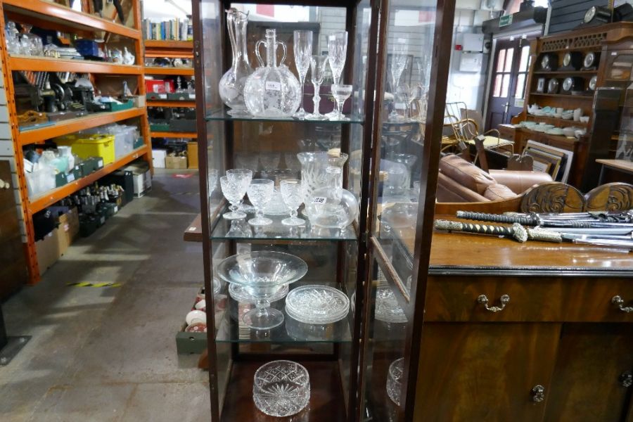 A quantity of antique and later glassware including a flycatcher and an air twist stem glass