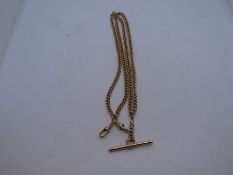 9ct rose gold double Albert chain with t-bar, marked 375, 17g approx.
