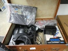 Leather case containing Sega mega drive and games etc