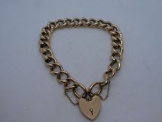 9ct rose gold curb link bracelet, with heart shaped clasp and safety chain, 15.3g approx. , marked 9