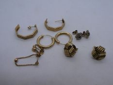 Selection of 9ct and yellow metal earrings to include Sapphire set studs, hoop earrings etc, gross 7