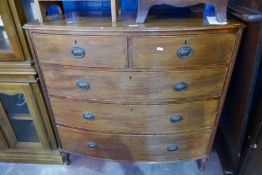 An antique mahogany bow front chest having two short and three long drawers, and a mahogany side tal