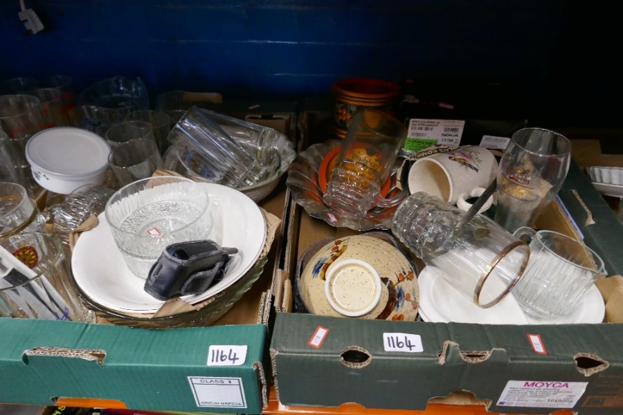 Four boxes of mixed china, glassware and sundry including Nokia 3120, advertising glass, wooden box - Image 3 of 4