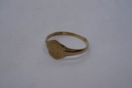9ct yellow gold signet ring inscribed with initials, size Z, but misshapen 2.7g approx, marked 375