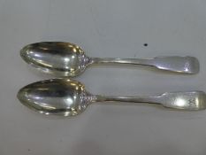 A pair of silver Scottish Georgian serving spoons. Hallmarked Edinburgh 1835, P. 4.08ozt approx.