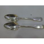 A pair of silver Scottish Georgian serving spoons. Hallmarked Edinburgh 1835, P. 4.08ozt approx.