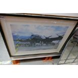 Three framed and glazed prints depicting military aircraft, two by Robert Taylor and another. Commem